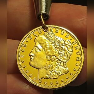 Supurb Gold Morgan Pendant - 35mm - New - 7.73g - Gold Plated Over .999 Copper